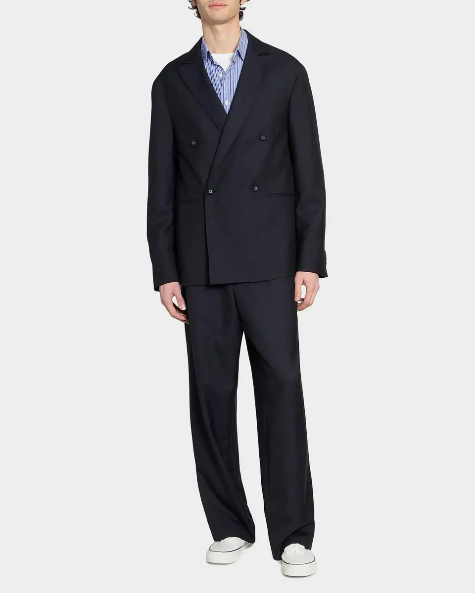 OFFICINE GÉNÉRALE Men's Merrick Wool-Cashmere-Silk Double-Breasted Blazer | Thumbnail 2 OFFICINE GÉNÉRALE Men's Merrick Wool-Cashmere-Silk Double-Breasted Blazer | Thumbnail 2