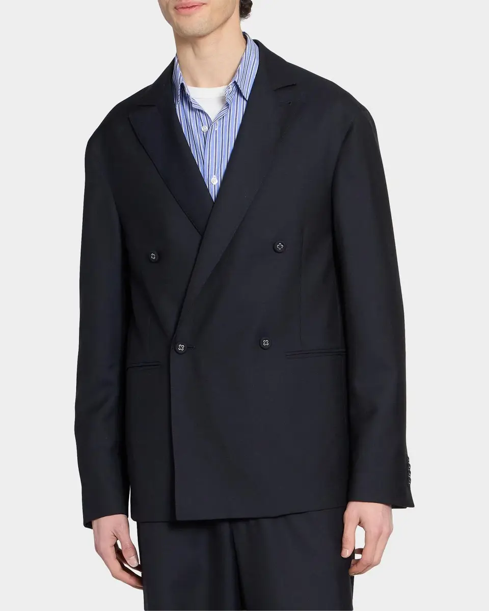 OFFICINE GÉNÉRALE Men's Merrick Wool-Cashmere-Silk Double-Breasted Blazer | Thumbnail 4 OFFICINE GÉNÉRALE Men's Merrick Wool-Cashmere-Silk Double-Breasted Blazer | Thumbnail 4