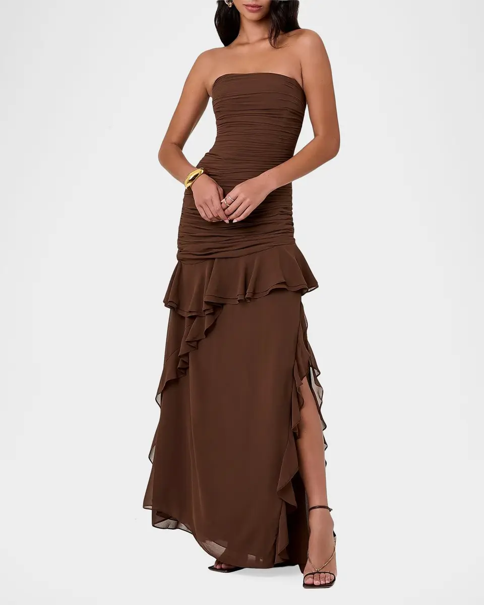 NICHOLAS Viola Ruched Ruffles Strapless Maxi Dress | Thumbnail 2 NICHOLAS Viola Ruched Ruffles Strapless Maxi Dress | Thumbnail 2
