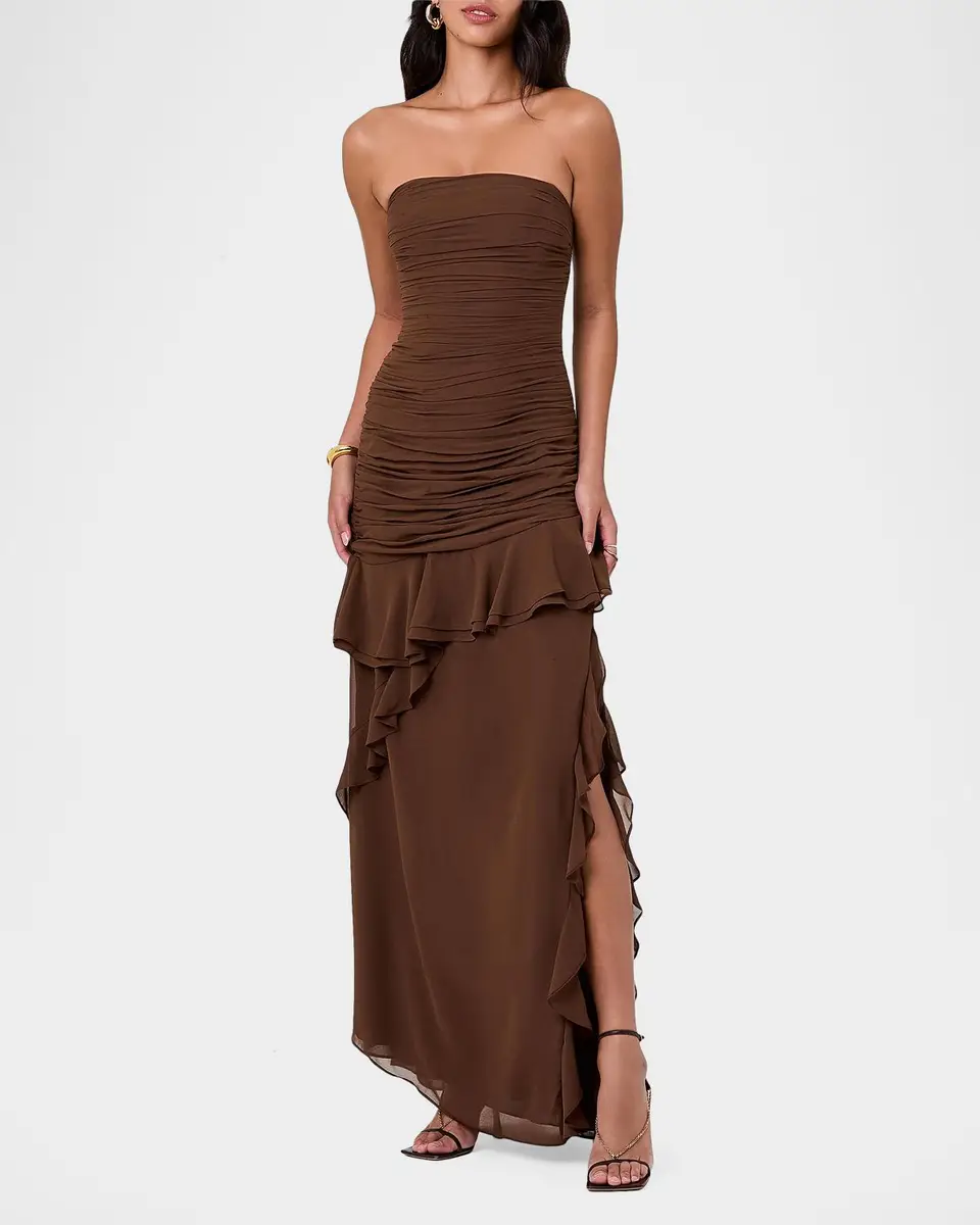 NICHOLAS Viola Ruched Ruffles Strapless Maxi Dress | Thumbnail 4 NICHOLAS Viola Ruched Ruffles Strapless Maxi Dress | Thumbnail 4
