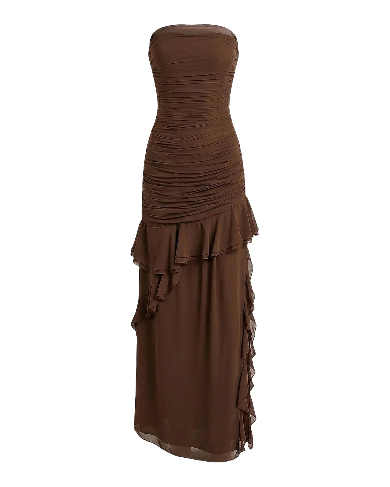 Viola Ruched Ruffles Strapless Maxi Dress