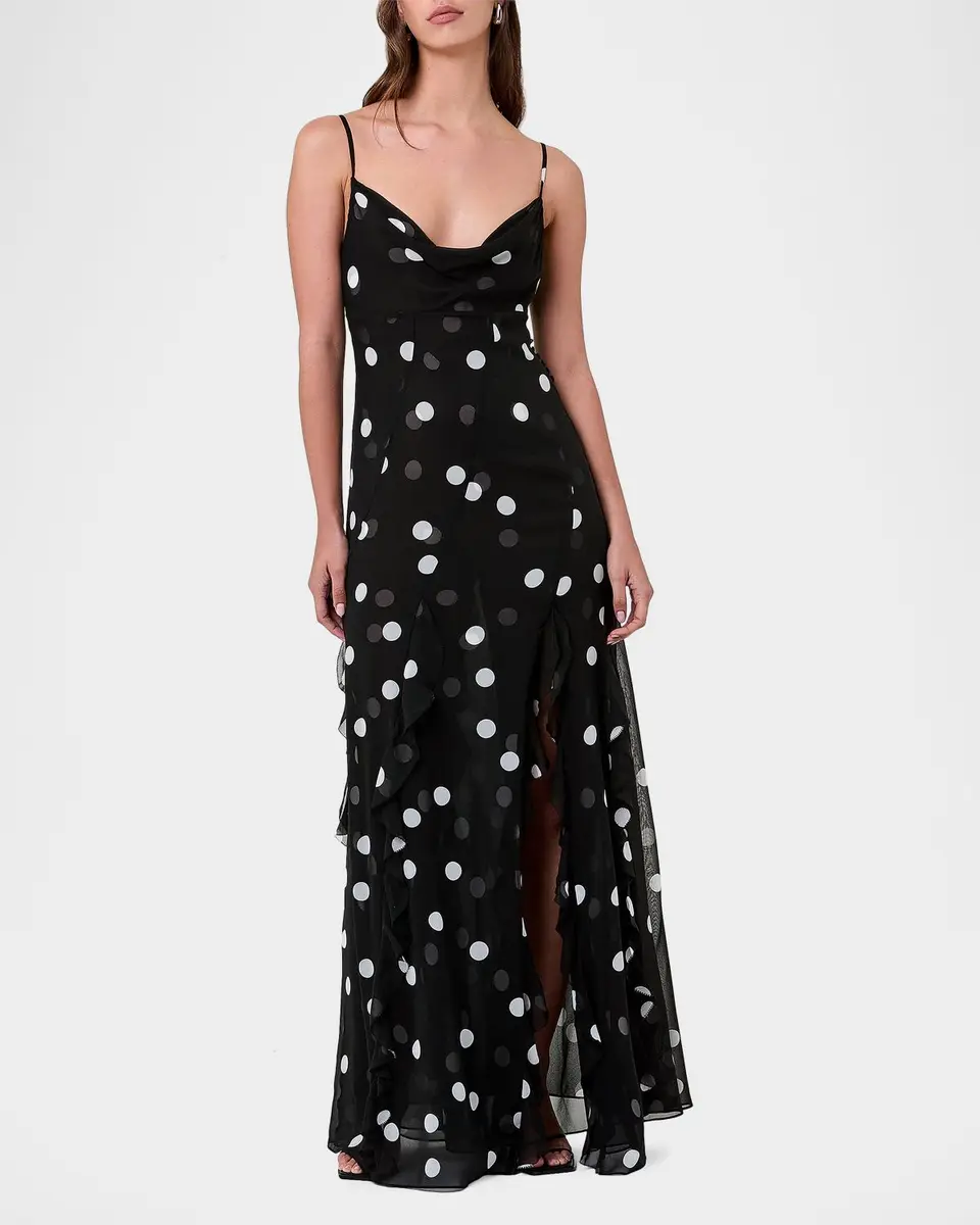 N/NICHOLAS Kamila Polka Dot Georgette Ruffled Gown | Thumbnail 2 N/NICHOLAS Kamila Polka Dot Georgette Ruffled Gown | Thumbnail 2