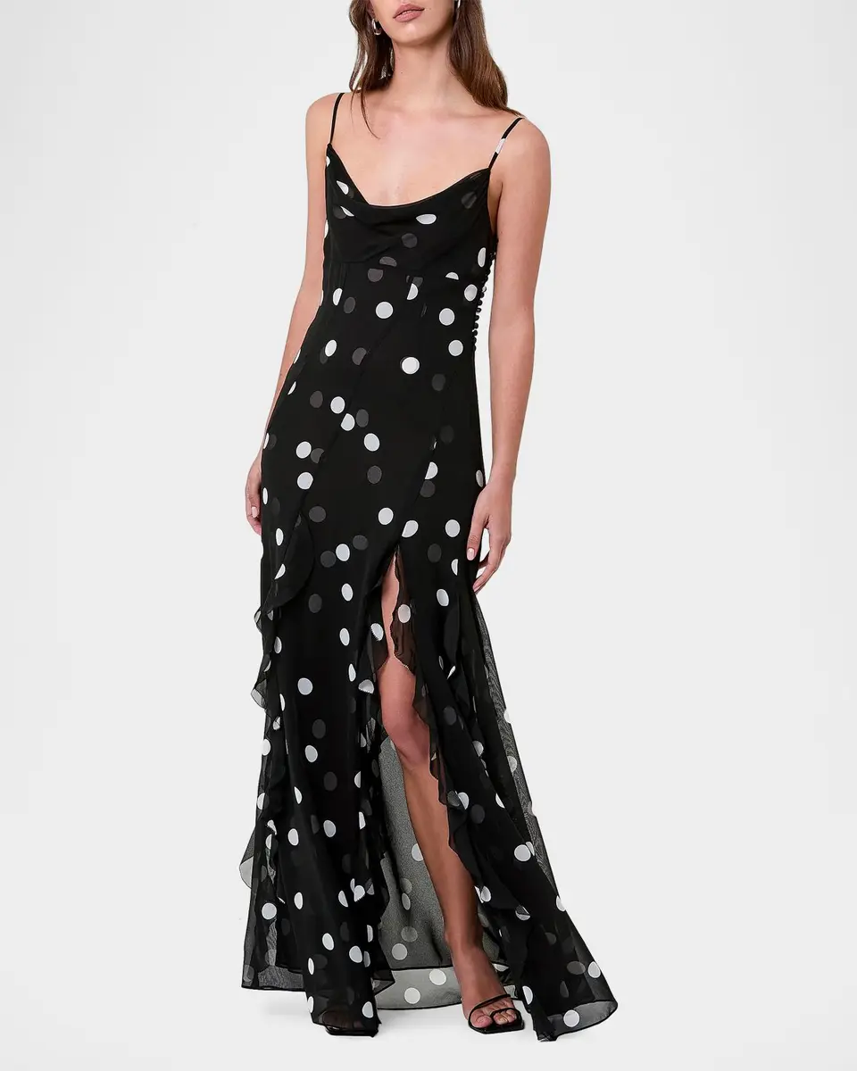 N/NICHOLAS Kamila Polka Dot Georgette Ruffled Gown | Thumbnail 4 N/NICHOLAS Kamila Polka Dot Georgette Ruffled Gown | Thumbnail 4