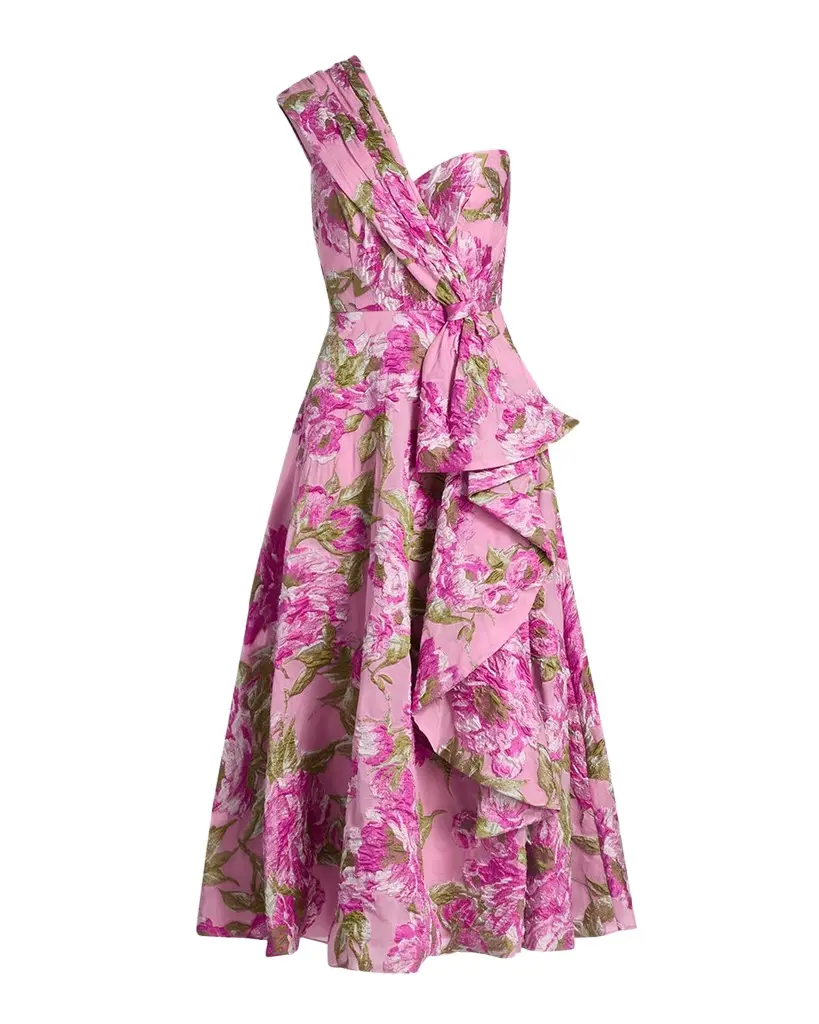 Theia Zanthe Brocade Tea-Length Dress | Image 1 Theia Zanthe Brocade Tea-Length Dress | Image 1