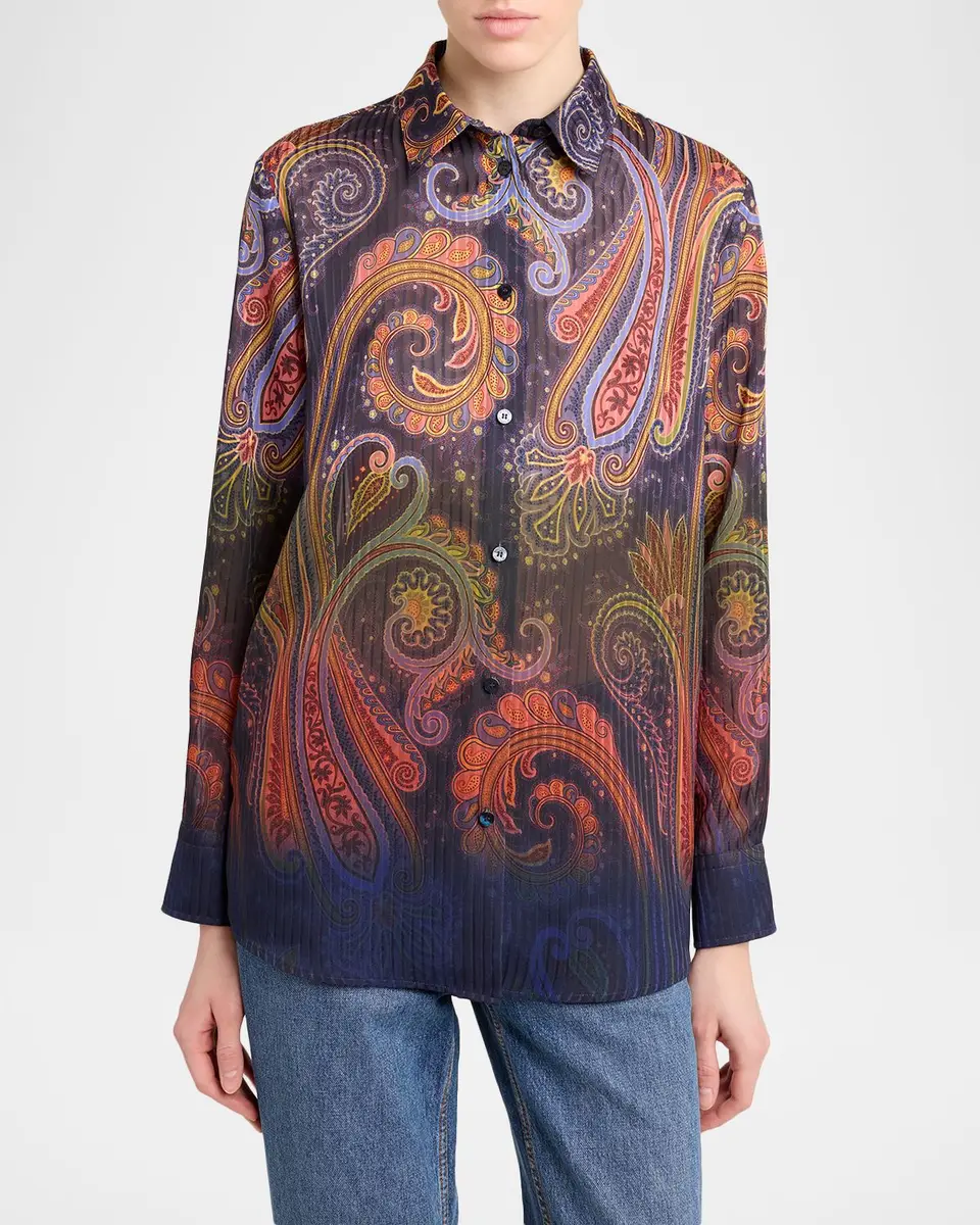 Etro Ombre Paisley-Print Chiffon Button-Down Shirt | Thumbnail 4 Etro Ombre Paisley-Print Chiffon Button-Down Shirt | Thumbnail 4
