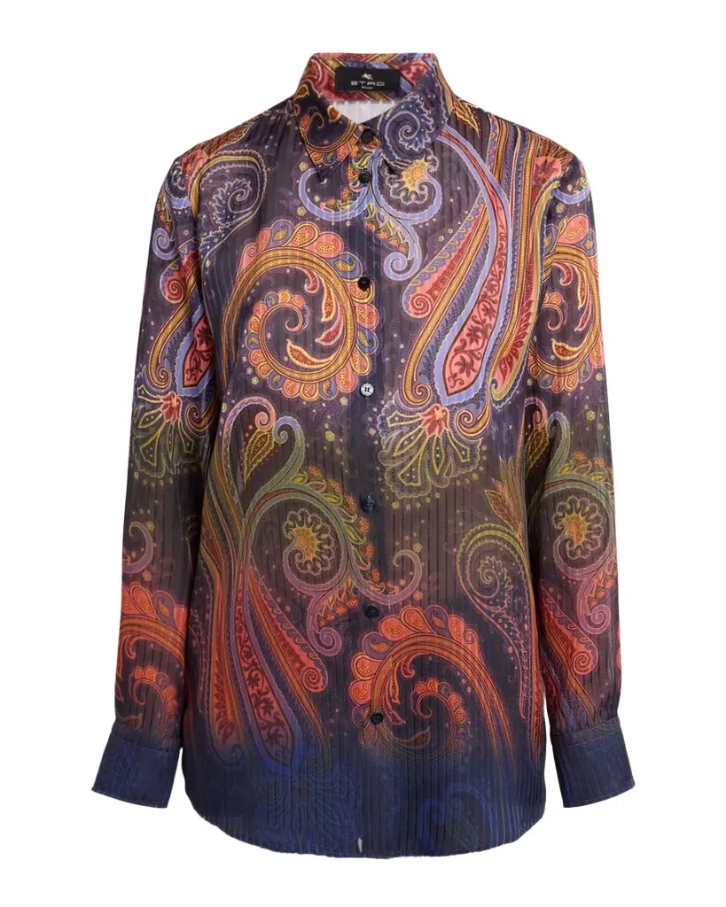 Etro Ombre Paisley-Print Chiffon Button-Down Shirt