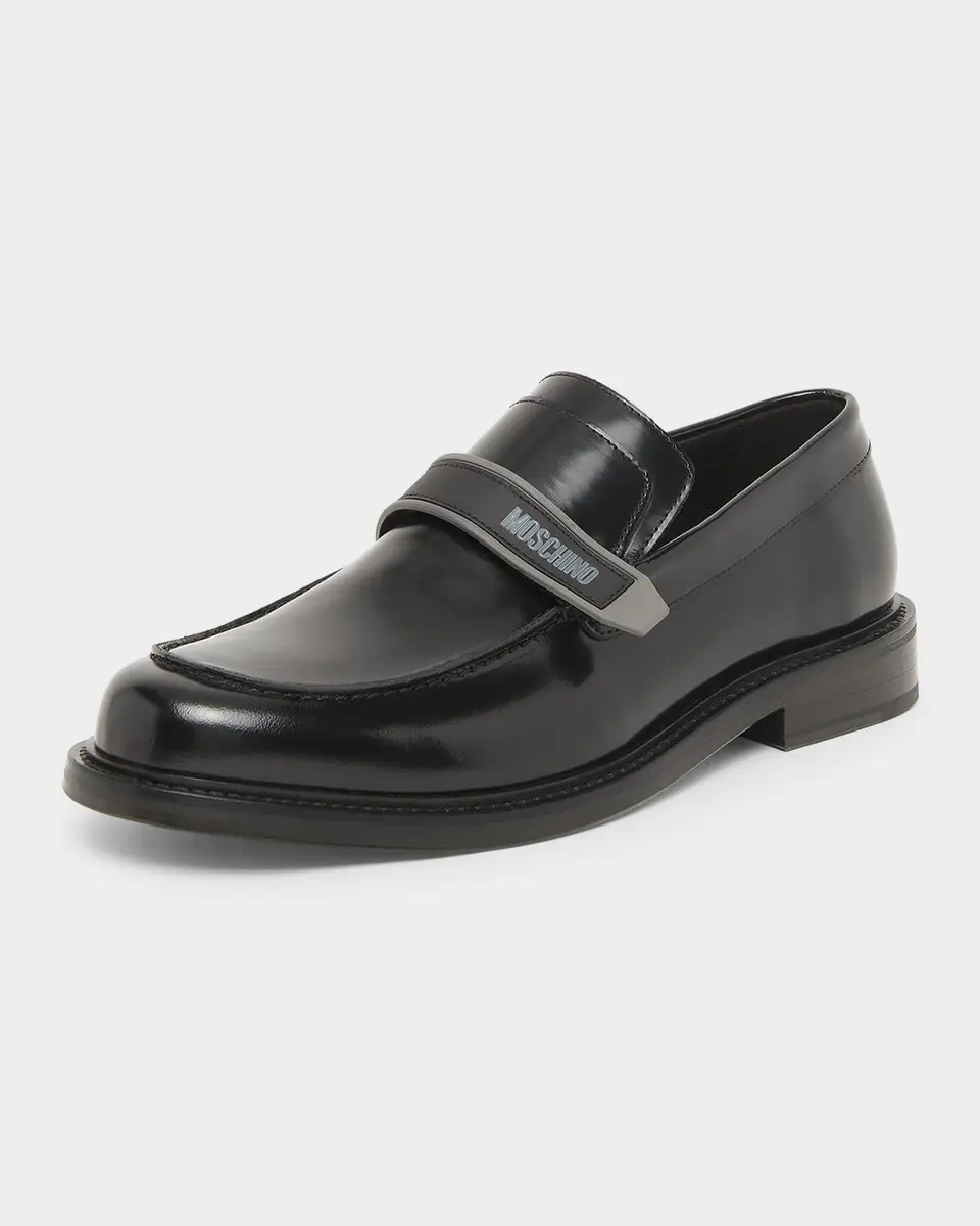MOSCHINO Men's Logo Leather Slip-On Loafers | Thumbnail 2