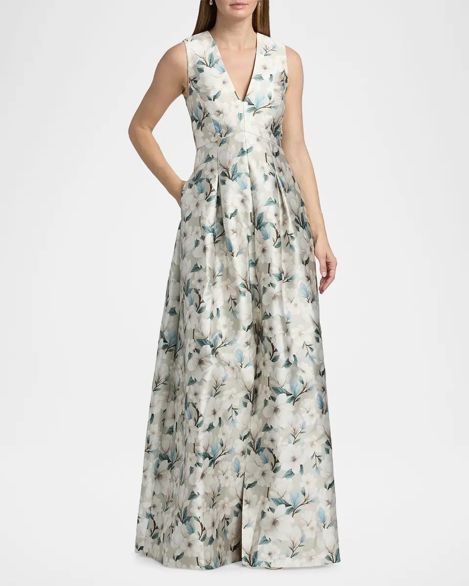 SACHIN & BABI Brooklynne Floral Satin A-Line Gown | Thumbnail 2