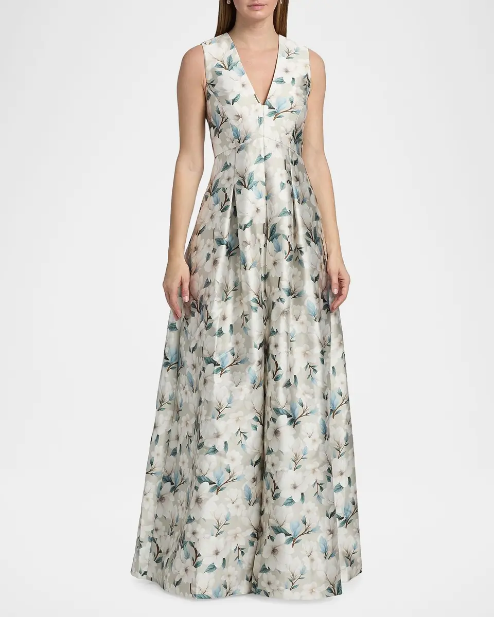 SACHIN & BABI Brooklynne Floral Satin A-Line Gown | Thumbnail 4