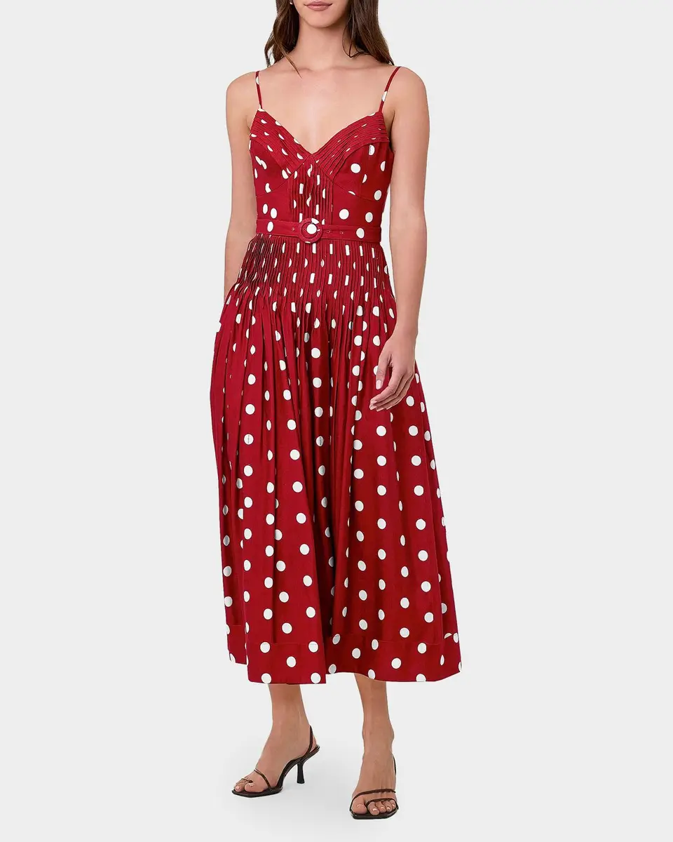 NICHOLAS Mireille Belted Polka-Dot Linen-Blend Midi Dress | Thumbnail 2 NICHOLAS Mireille Belted Polka-Dot Linen-Blend Midi Dress | Thumbnail 2