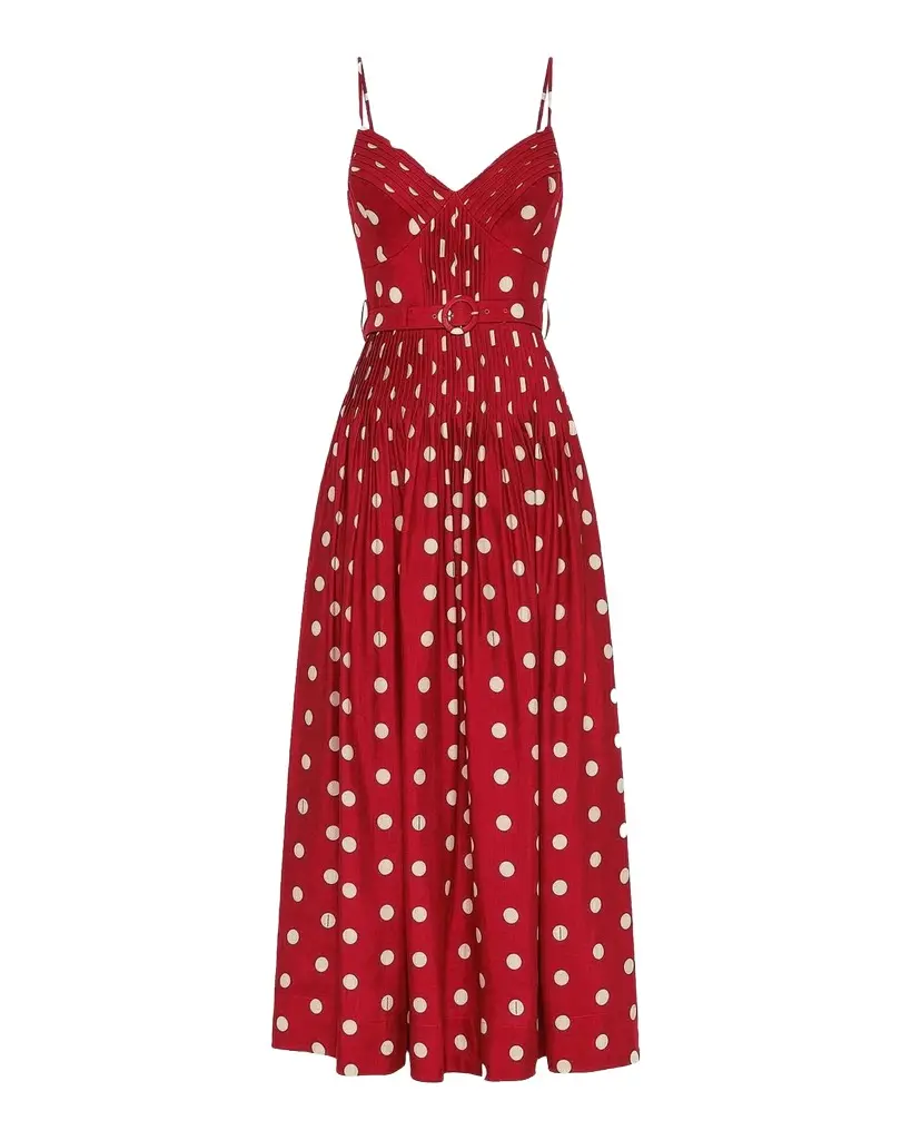NICHOLAS Mireille Belted Polka-Dot Linen-Blend Midi Dress | Image 1 NICHOLAS Mireille Belted Polka-Dot Linen-Blend Midi Dress | Image 1