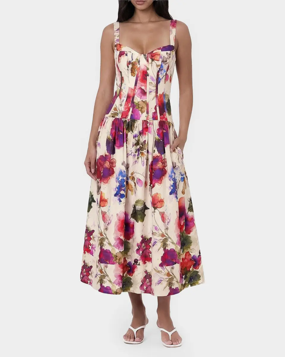 NICHOLAS Makenna Floral Linen-Blend Midi Dress | Thumbnail 4 NICHOLAS Makenna Floral Linen-Blend Midi Dress | Thumbnail 4