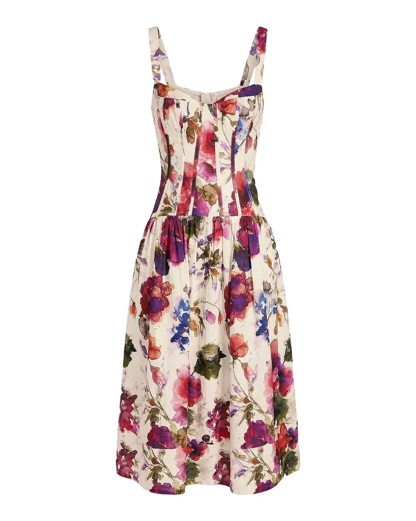 NICHOLAS Makenna Floral Linen-Blend Midi Dress | Image 1 NICHOLAS Makenna Floral Linen-Blend Midi Dress | Image 1