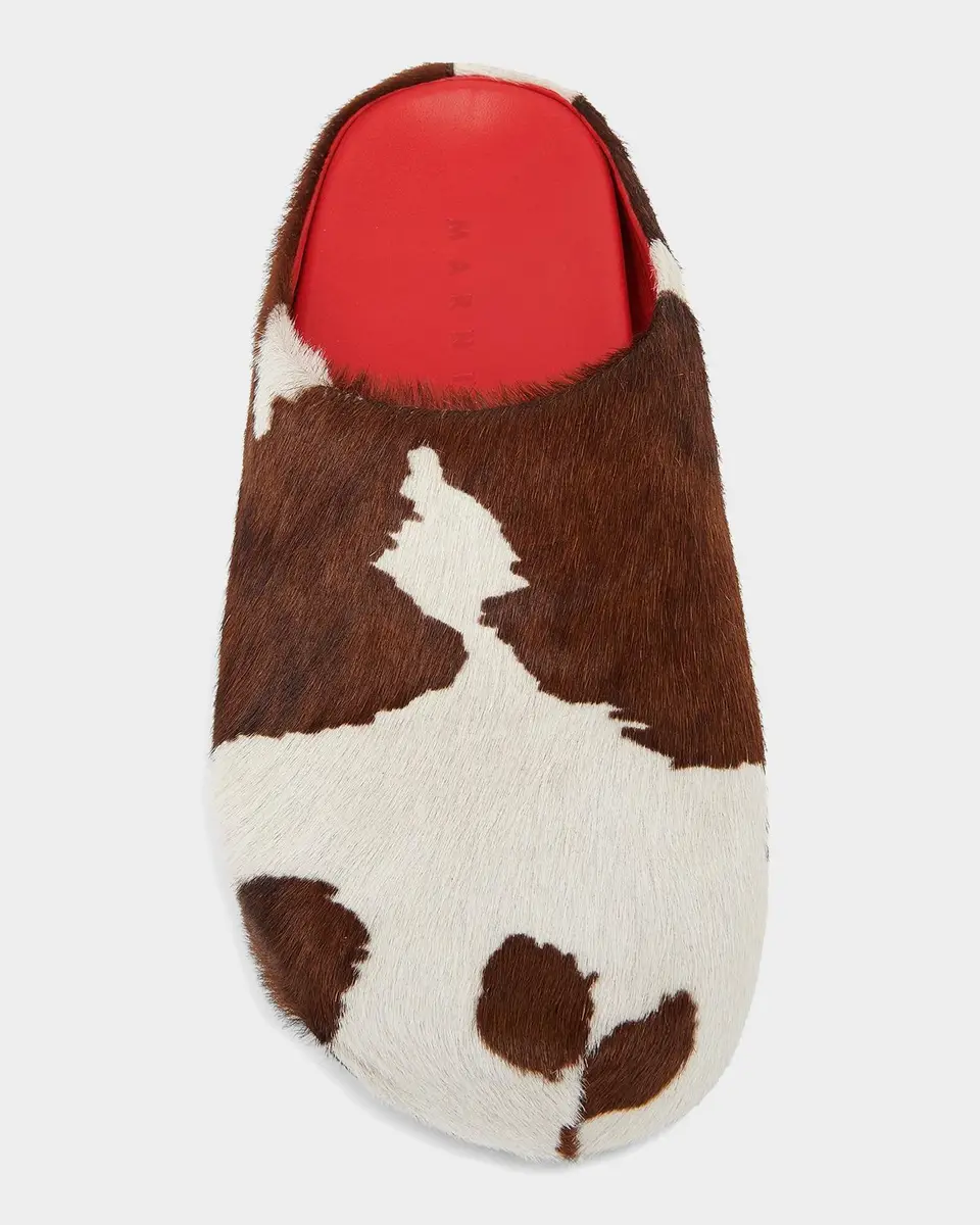 Marni Men's Fussbett Cow-Print Calf Hair Sabots | Thumbnail 4 Marni Men's Fussbett Cow-Print Calf Hair Sabots | Thumbnail 4