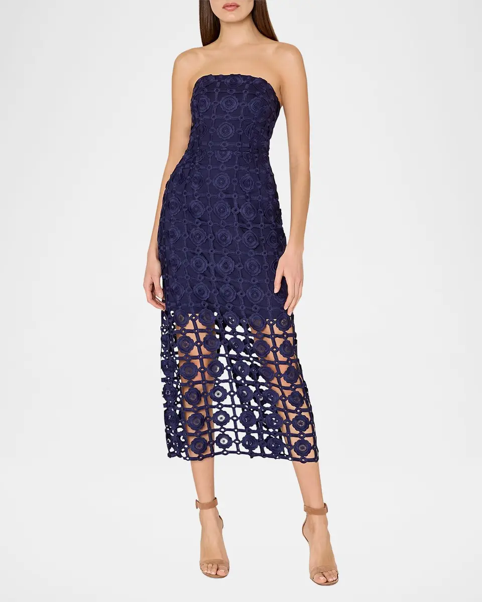 Milly Kait Strapless Tiled Lace Midi Dress | Thumbnail 2 Milly Kait Strapless Tiled Lace Midi Dress | Thumbnail 2
