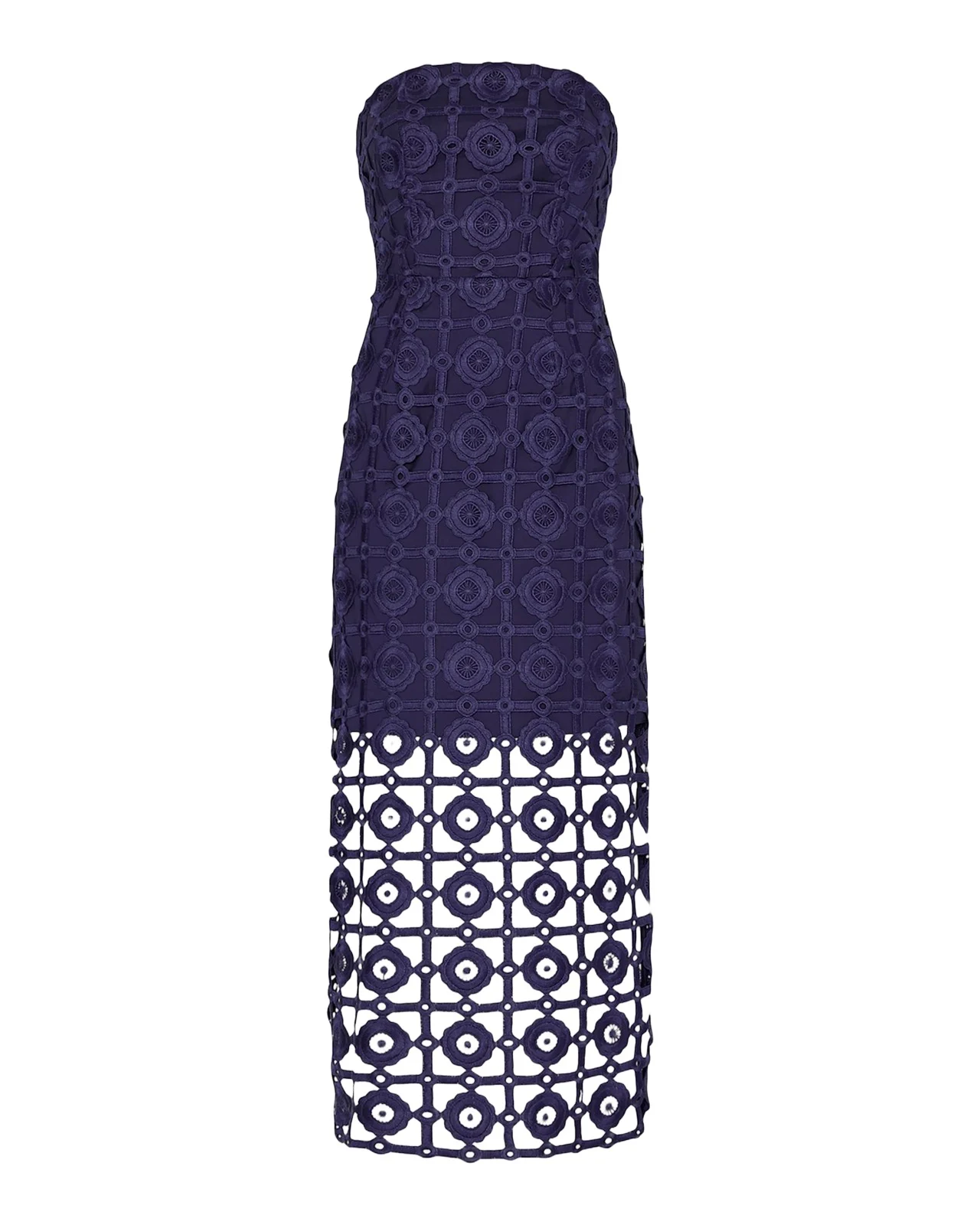 Kait Strapless Tiled Lace Midi Dress
