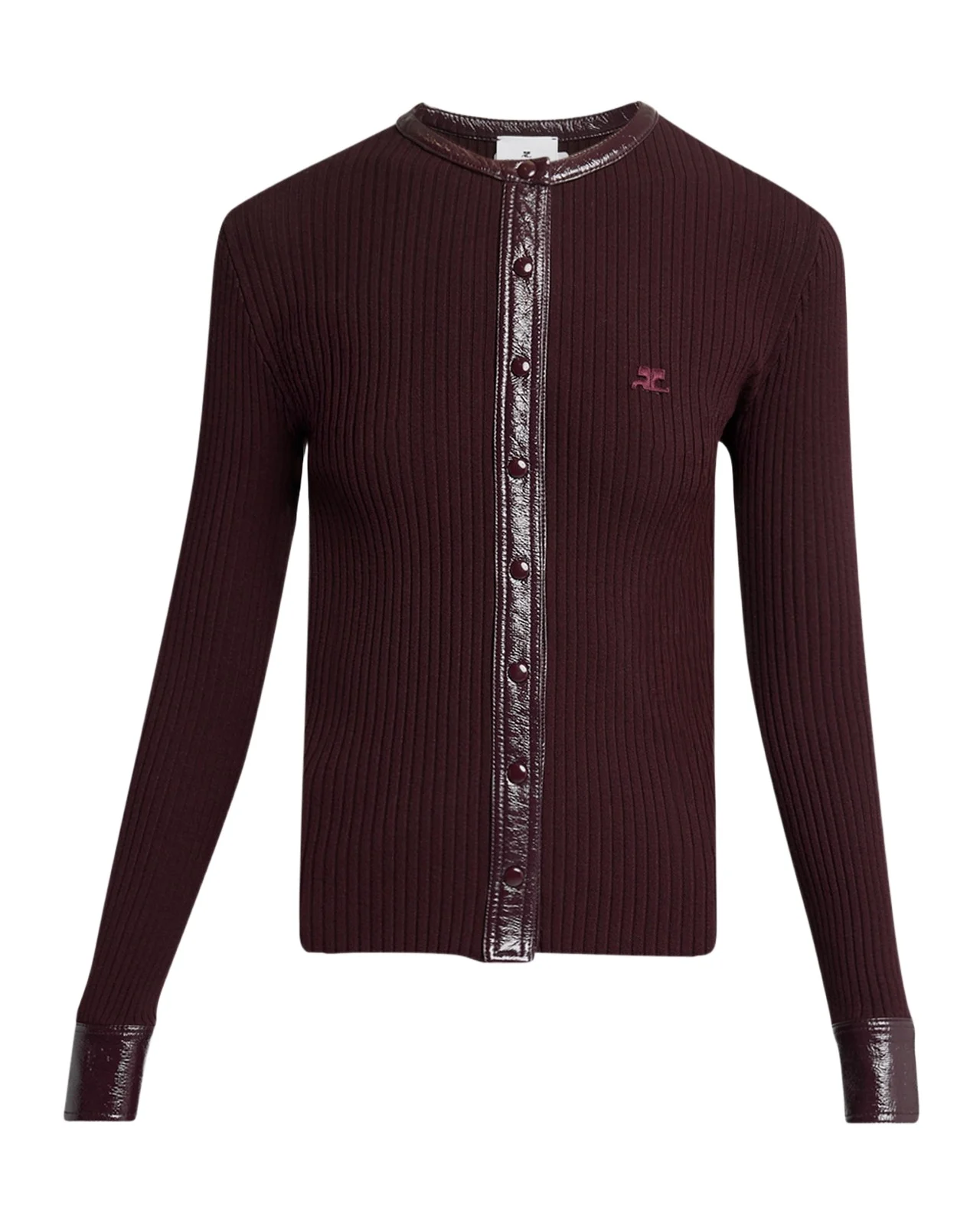 Courrèges Contrast Vinyl & Knit Crewneck Cardigan