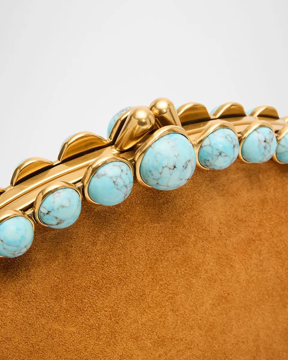 Cult Gaia Una Faux Turquoise-Embellished Suede Clutch Bag | Thumbnail 6