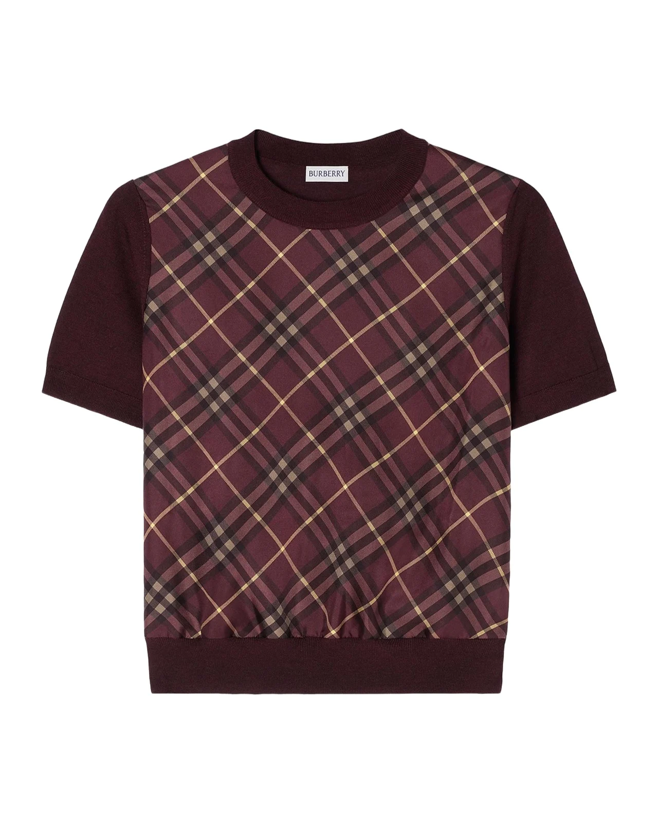 Burberry Sandrina Check Panel Wool-Silk T-Shirt