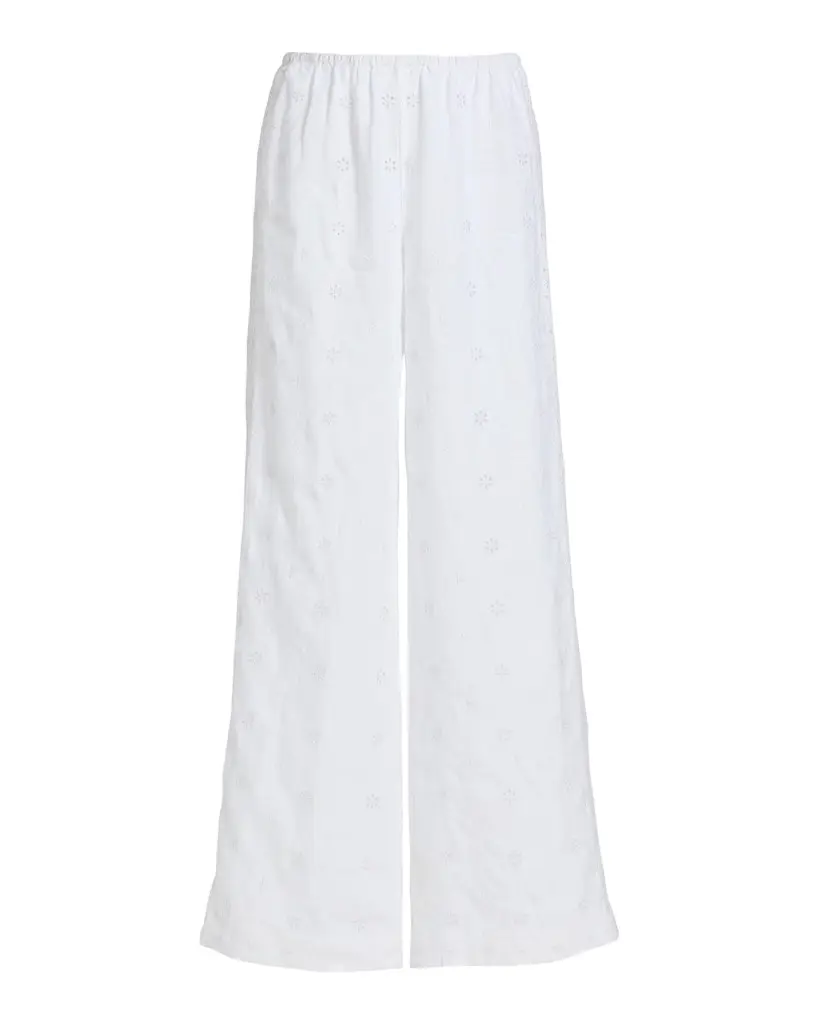 LoveShackFancy Cinna Eyelet Linen Wide-Leg Pants | Image 1 LoveShackFancy Cinna Eyelet Linen Wide-Leg Pants | Image 1