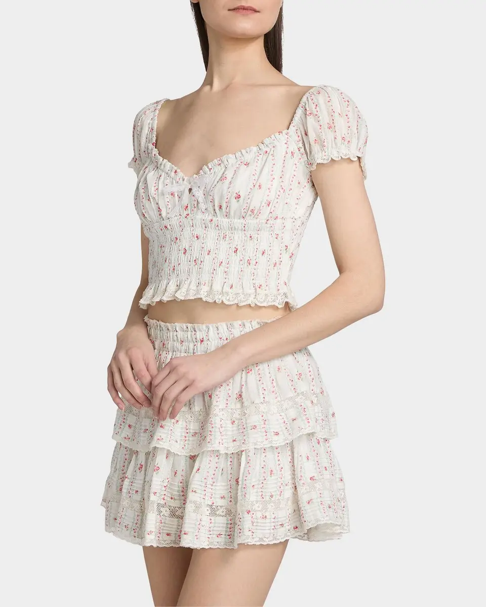LoveShackFancy Daini Floral Smocked Cotton Crop Top | Thumbnail 7 LoveShackFancy Daini Floral Smocked Cotton Crop Top | Thumbnail 7