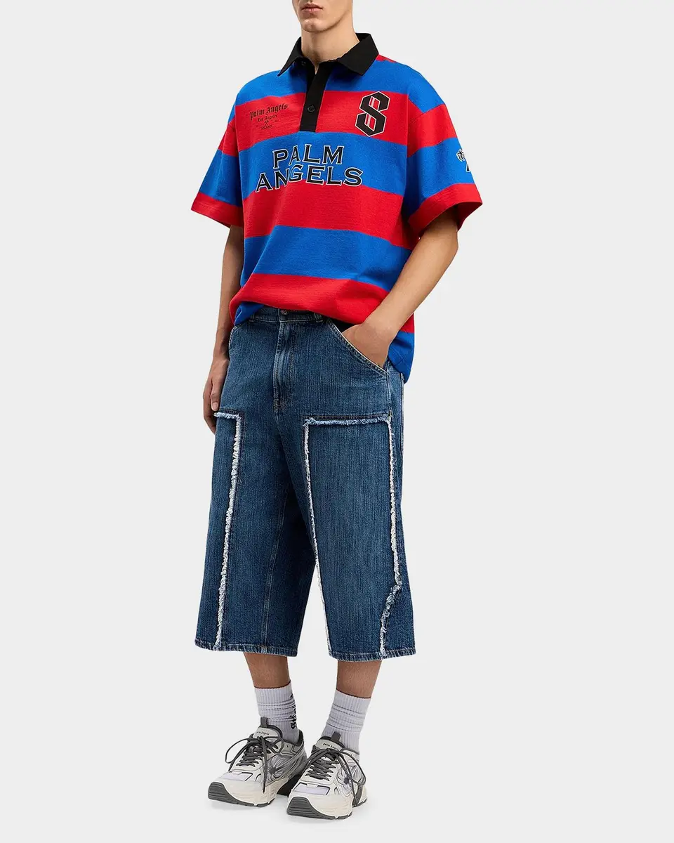 Palm Angels Men's Curved Logo Denim Skater Shorts | Thumbnail 2 Palm Angels Men's Curved Logo Denim Skater Shorts | Thumbnail 2