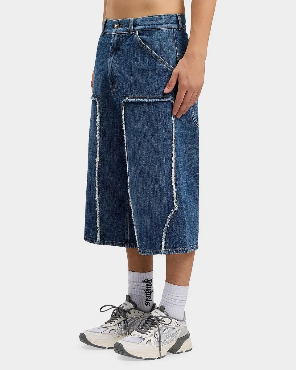 Palm Angels Men's Curved Logo Denim Skater Shorts | Thumbnail 6 Palm Angels Men's Curved Logo Denim Skater Shorts | Thumbnail 6
