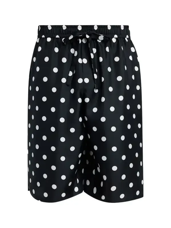 Dolce & Gabbana Men's Silk Twill Polka Dot Monogram Drawstring Shorts
