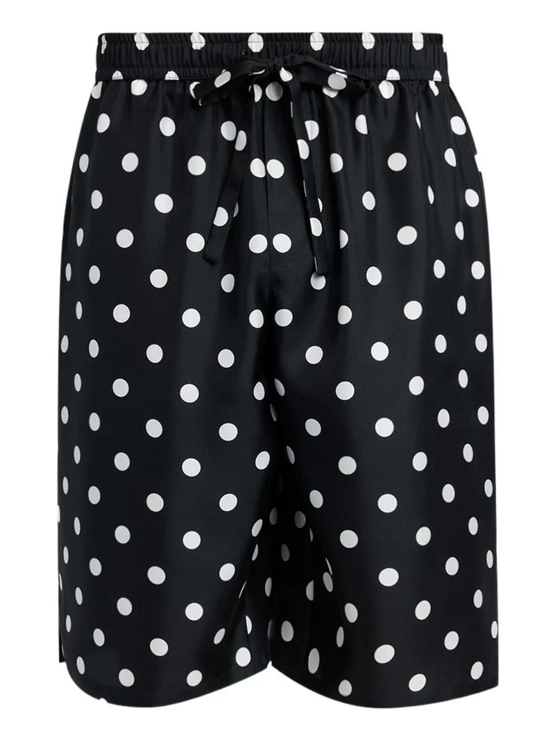 Dolce & Gabbana Men's Silk Twill Polka Dot Monogram Drawstring Shorts