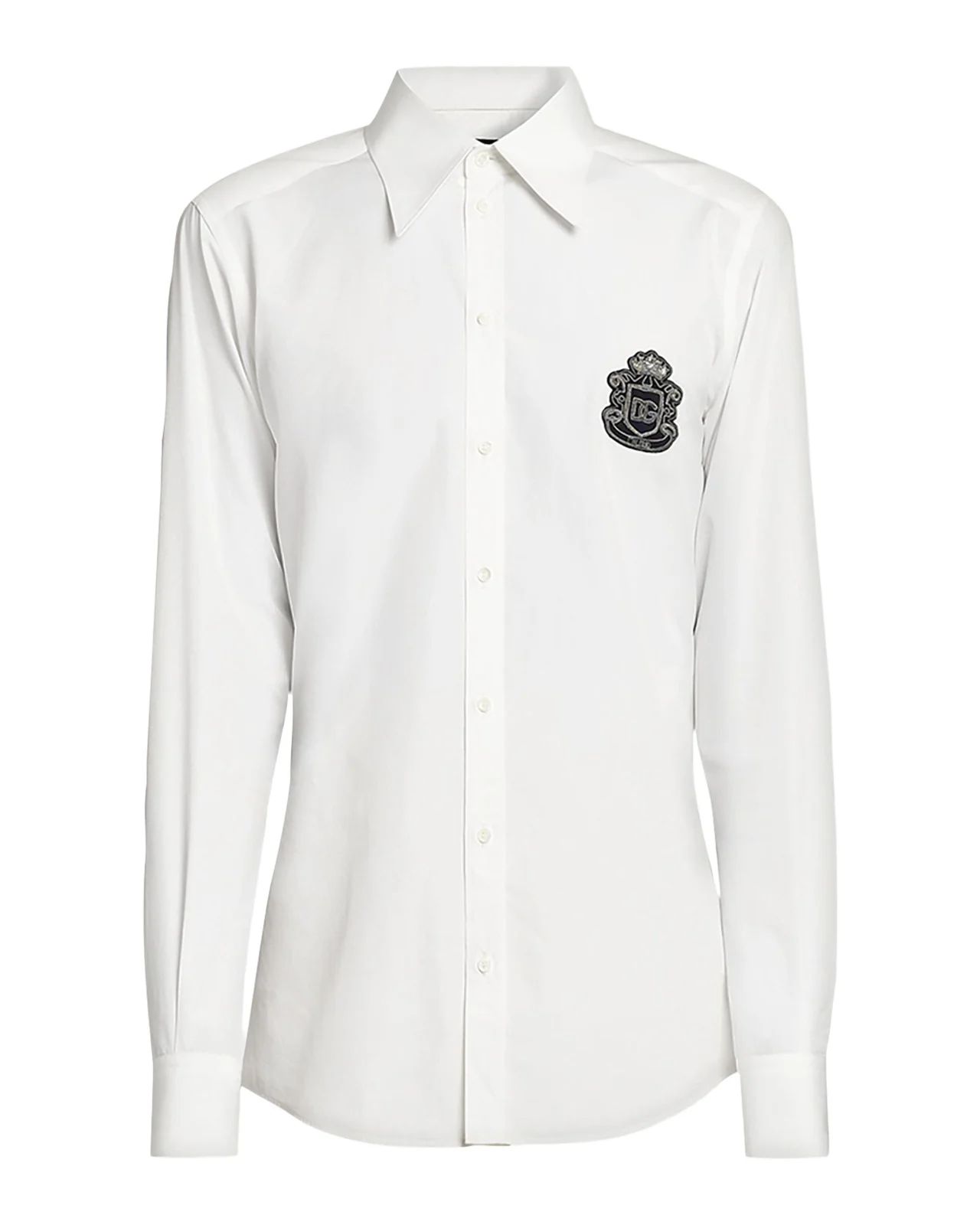 Dolce & Gabbana Men's Poplin Logo Crest Point-Collar Dress Shirt