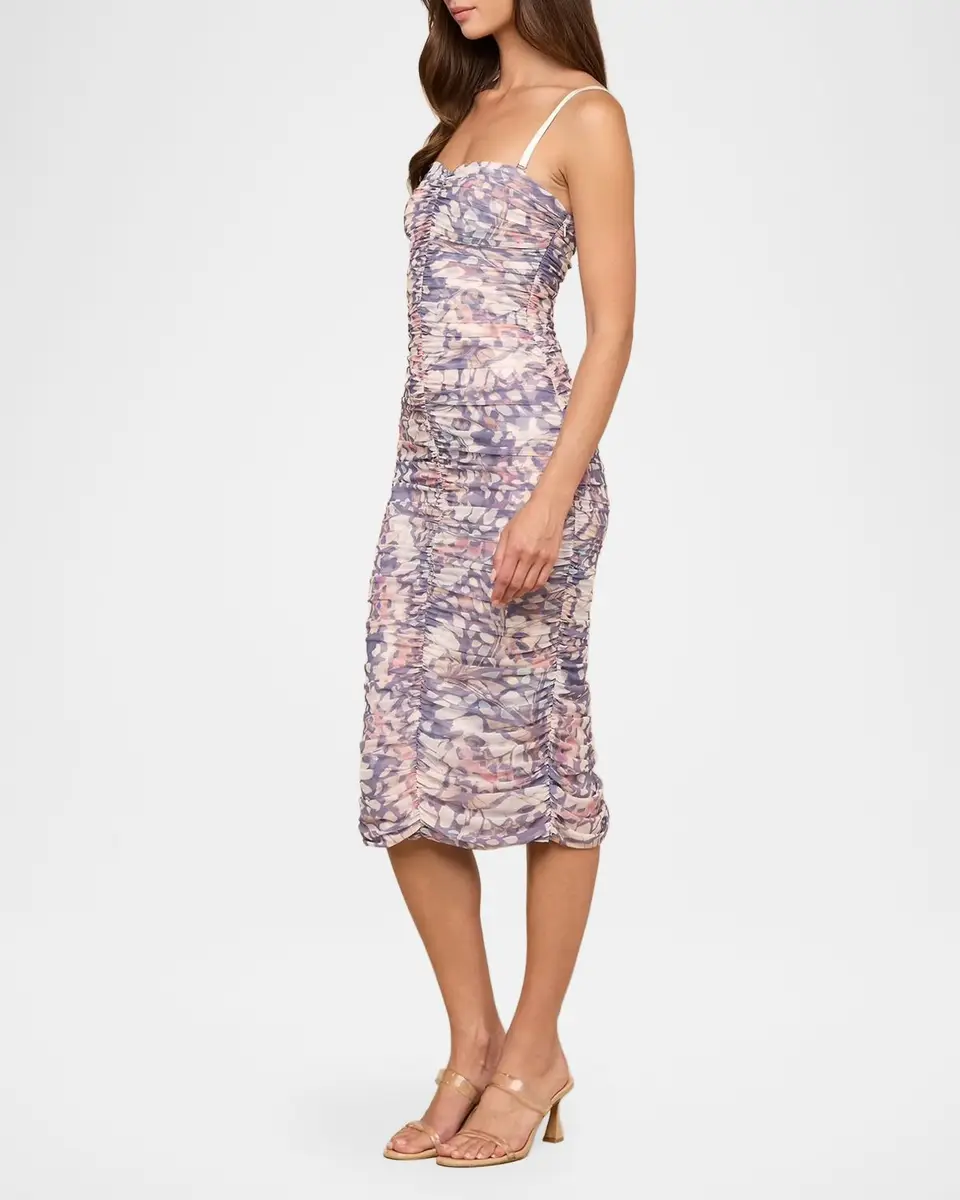 L'Agence Caprice Butterfly Wing-Print Ruched Midi Dress | Thumbnail 4 L'Agence Caprice Butterfly Wing-Print Ruched Midi Dress | Thumbnail 4
