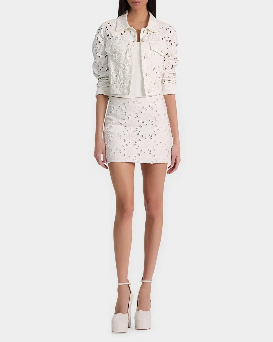 Alice + Olivia Riley Eyelet Denim Mini Skirt | Thumbnail 2 Alice + Olivia Riley Eyelet Denim Mini Skirt | Thumbnail 2