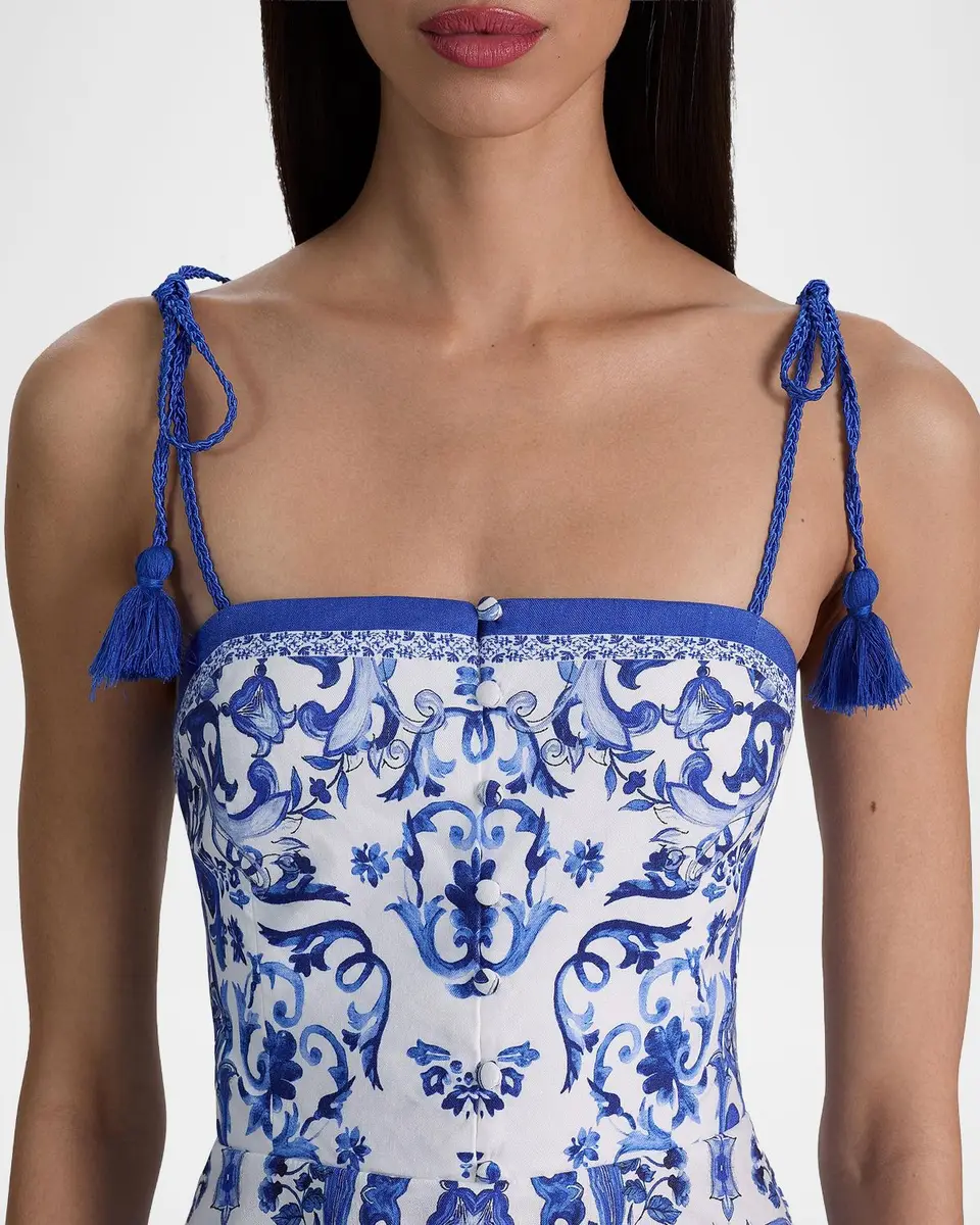 Alice + Olivia Glinda Majolica Tassel Linen-Blend Mini Dress | Thumbnail 5 Alice + Olivia Glinda Majolica Tassel Linen-Blend Mini Dress | Thumbnail 5
