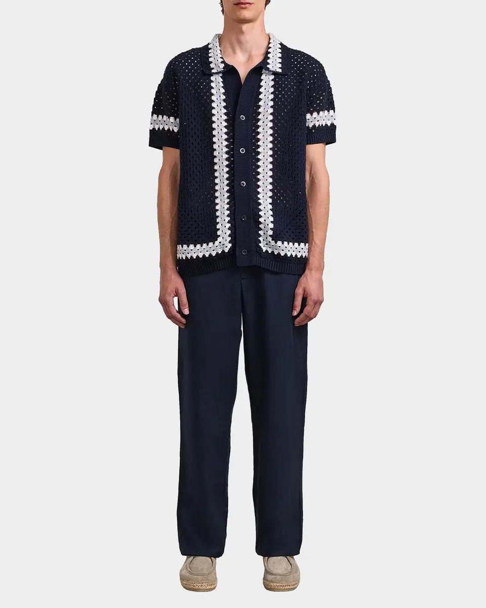 Frescobol Carioca Men's Marques Cotton Crochet Camp Shirt | Thumbnail 2 Frescobol Carioca Men's Marques Cotton Crochet Camp Shirt | Thumbnail 2