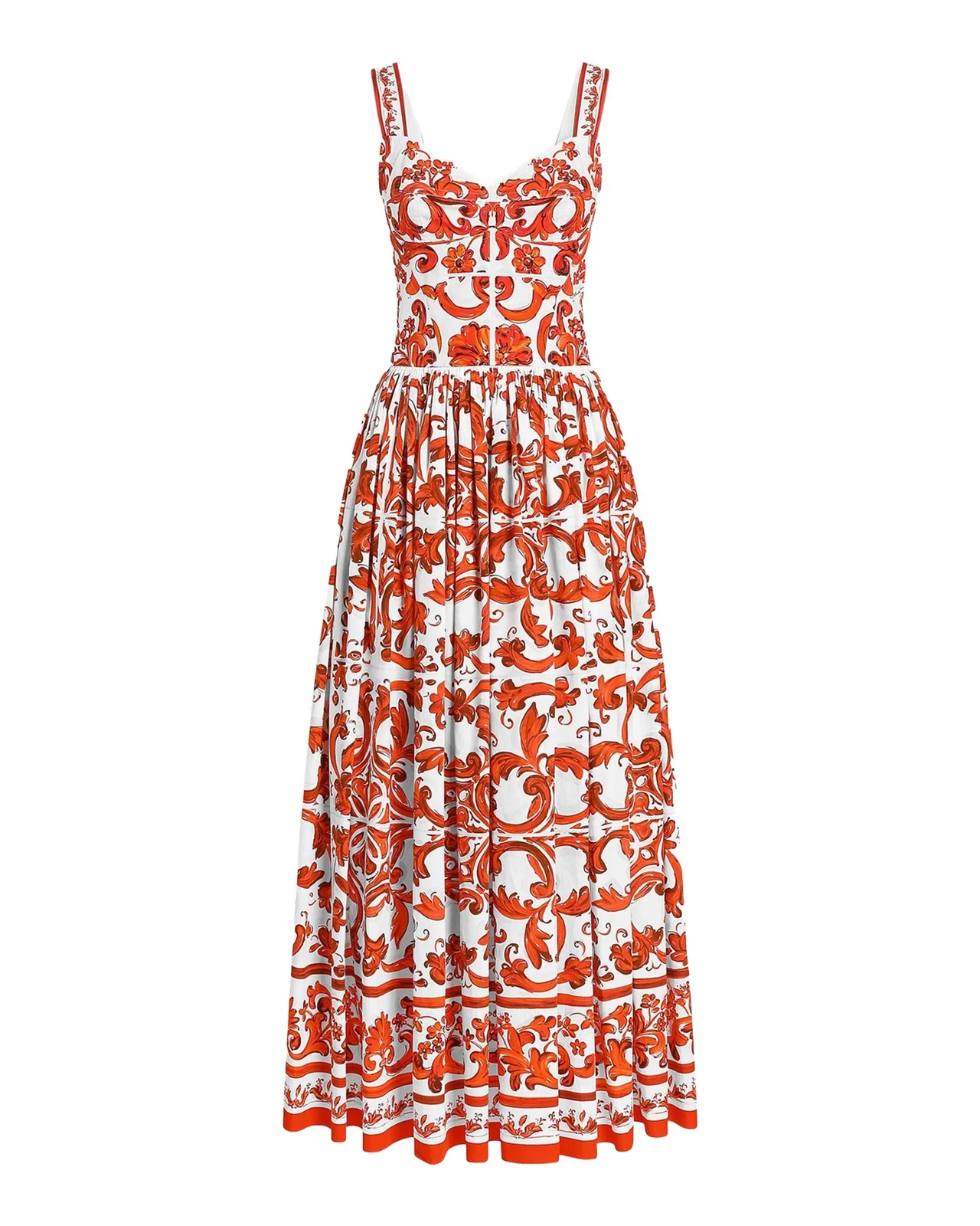 Dolce & Gabbana Majolica-Print Cotton Poplin Midi Dress