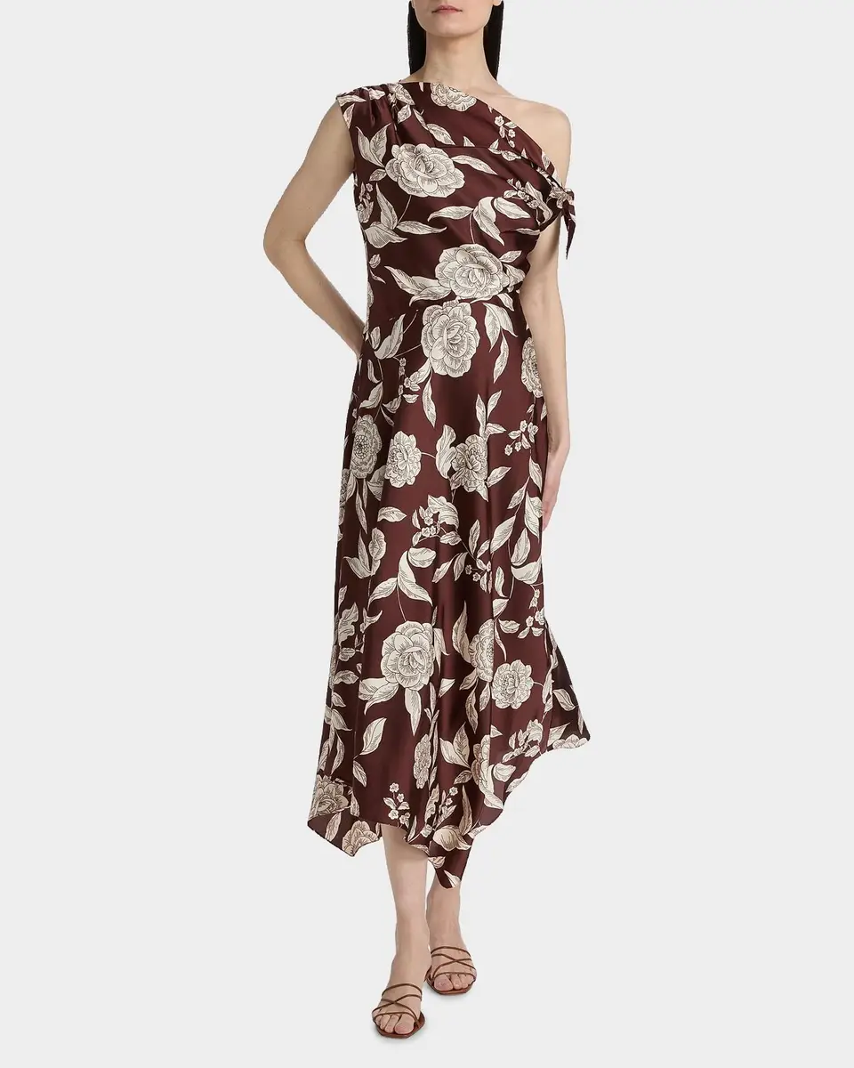 TANYA TAYLOR Loretta Floral Satin One-Shoulder Midi Dress | Thumbnail 2 TANYA TAYLOR Loretta Floral Satin One-Shoulder Midi Dress | Thumbnail 2