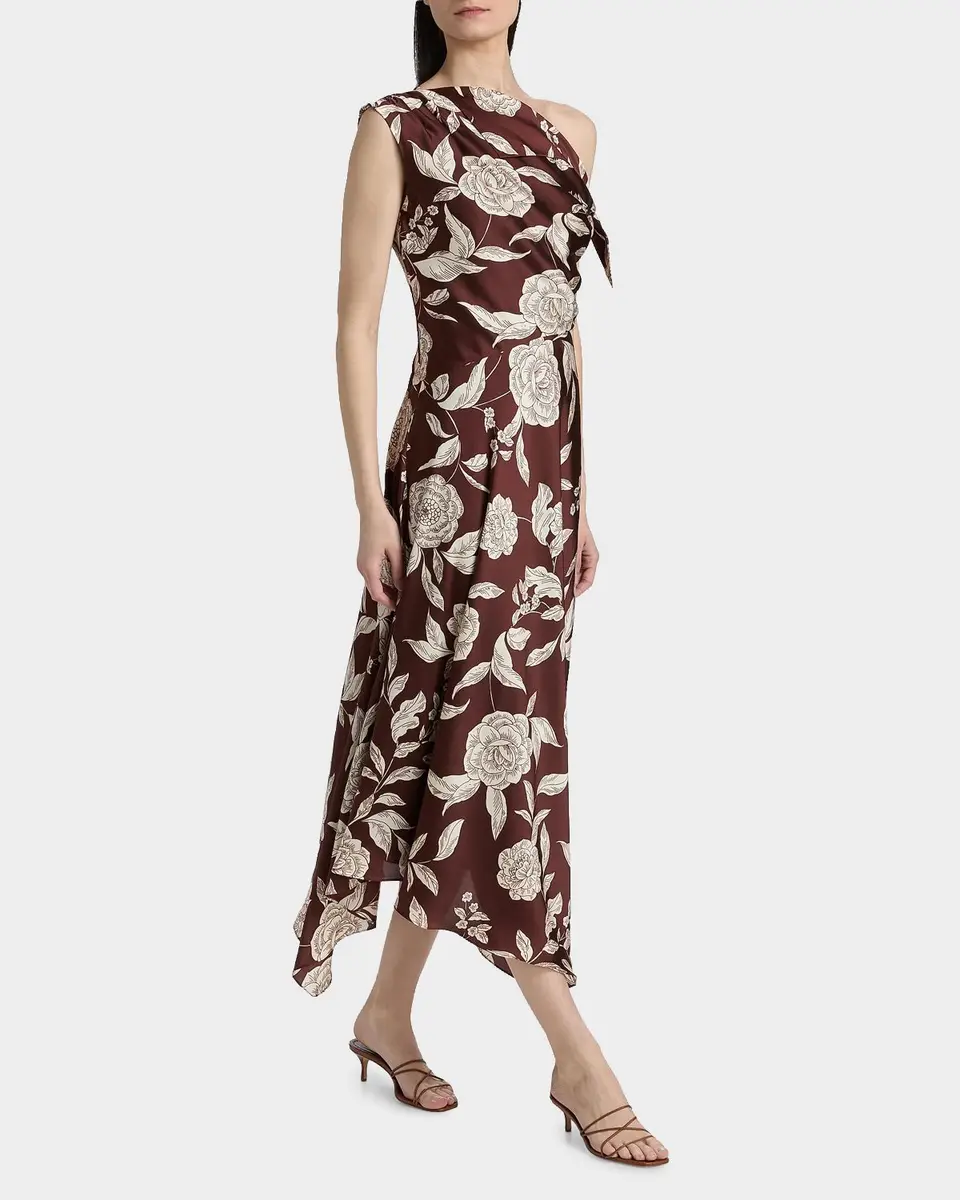 TANYA TAYLOR Loretta Floral Satin One-Shoulder Midi Dress | Thumbnail 4 TANYA TAYLOR Loretta Floral Satin One-Shoulder Midi Dress | Thumbnail 4