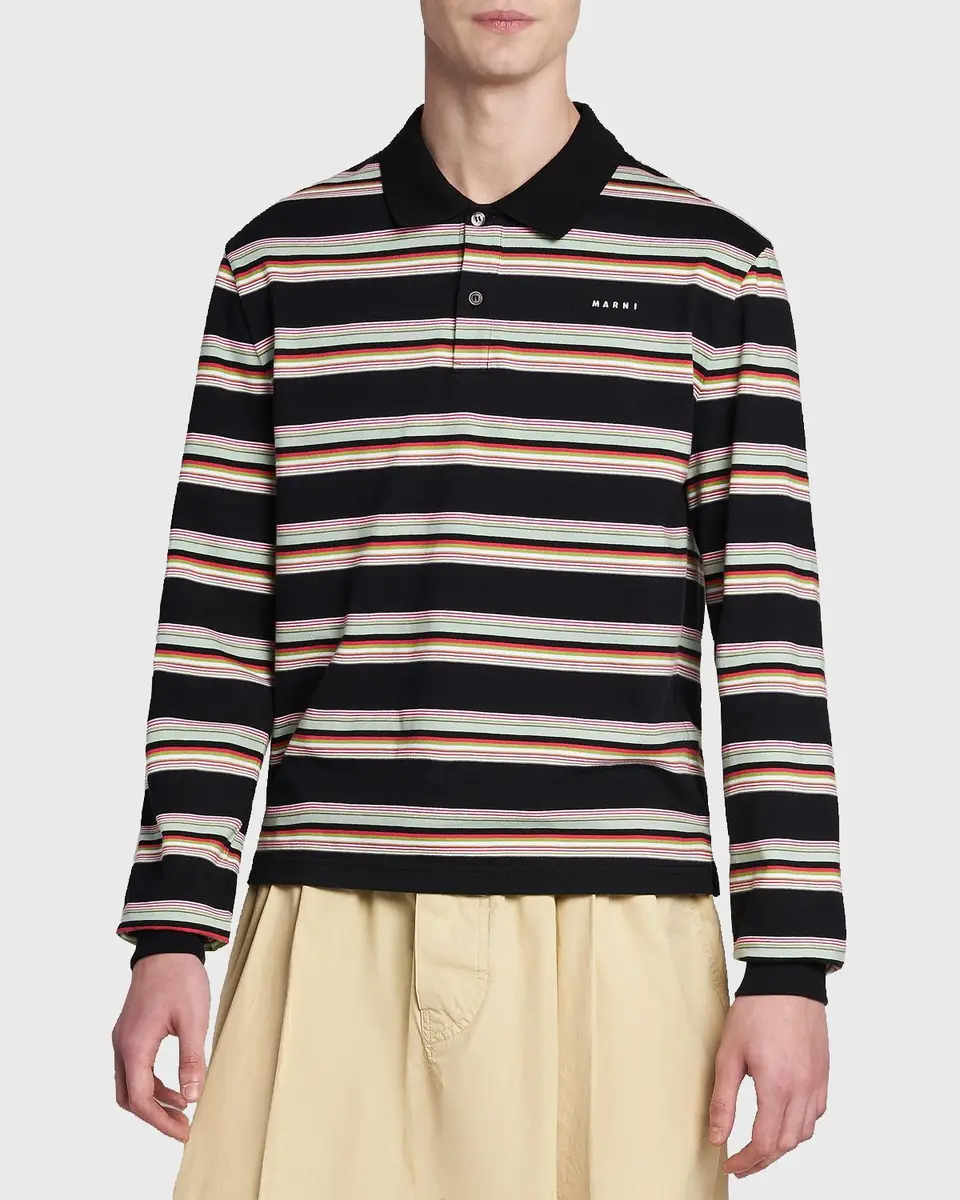 Marni Men's Striped Cotton Slim-Fit Polo Shirt | Thumbnail 4 Marni Men's Striped Cotton Slim-Fit Polo Shirt | Thumbnail 4