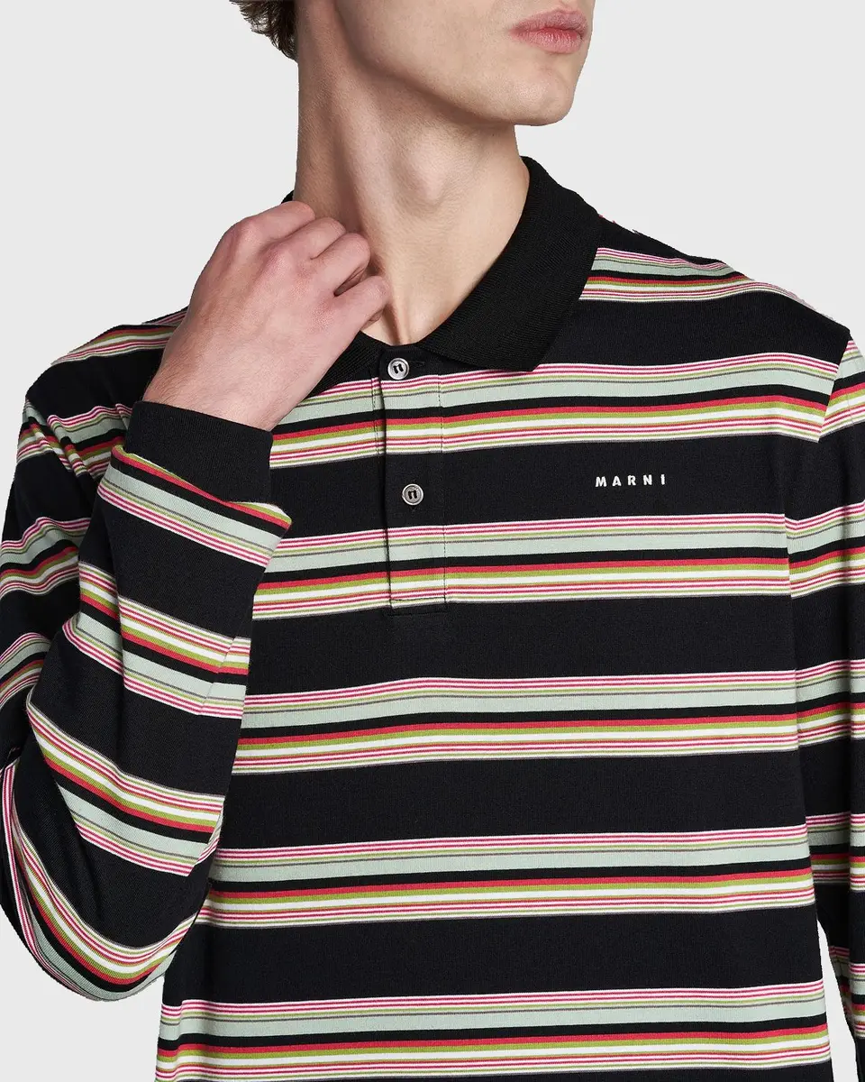 Marni Men's Striped Cotton Slim-Fit Polo Shirt | Thumbnail 5 Marni Men's Striped Cotton Slim-Fit Polo Shirt | Thumbnail 5