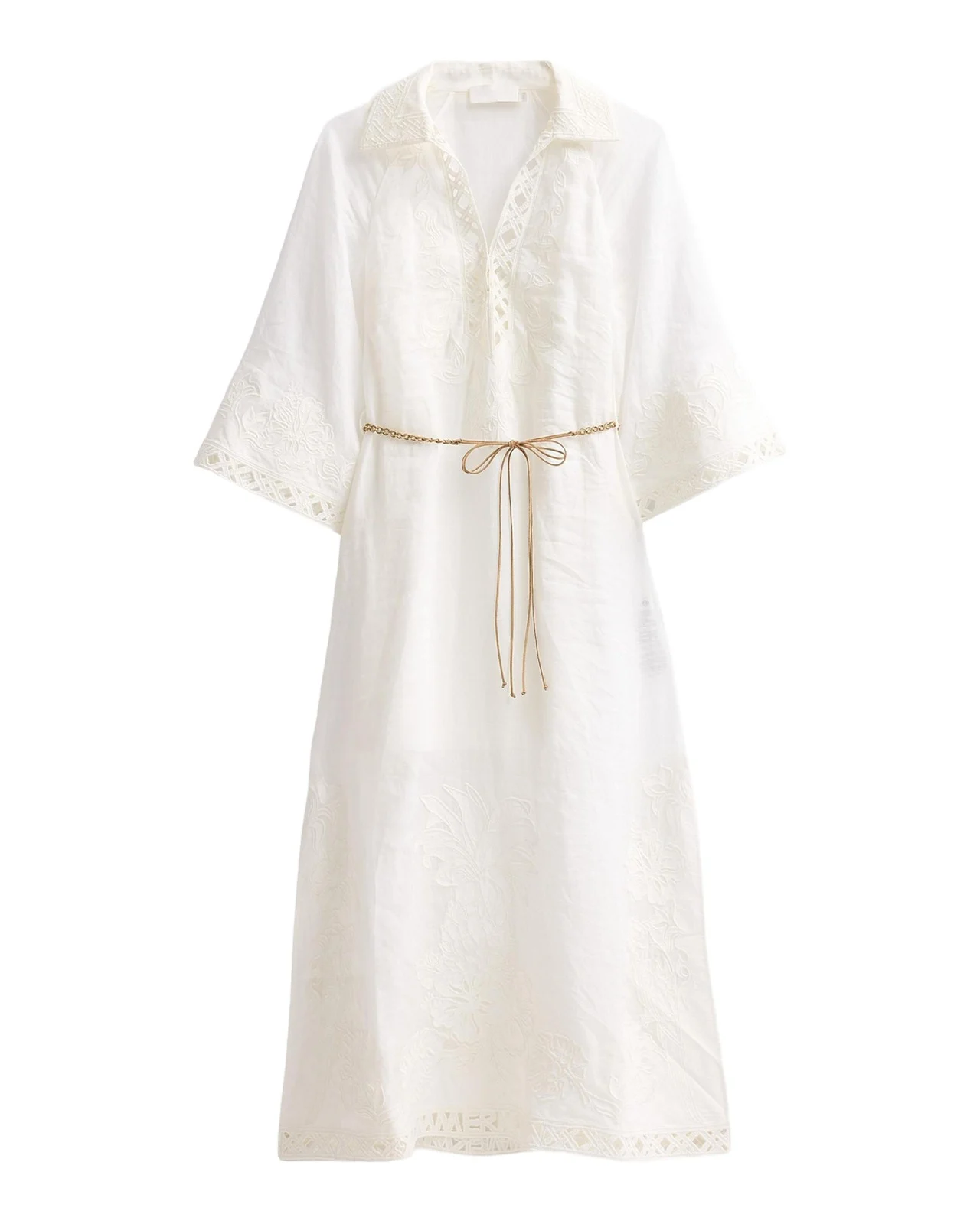 Zimmermann Indra Embroidered Belted Midi Dress