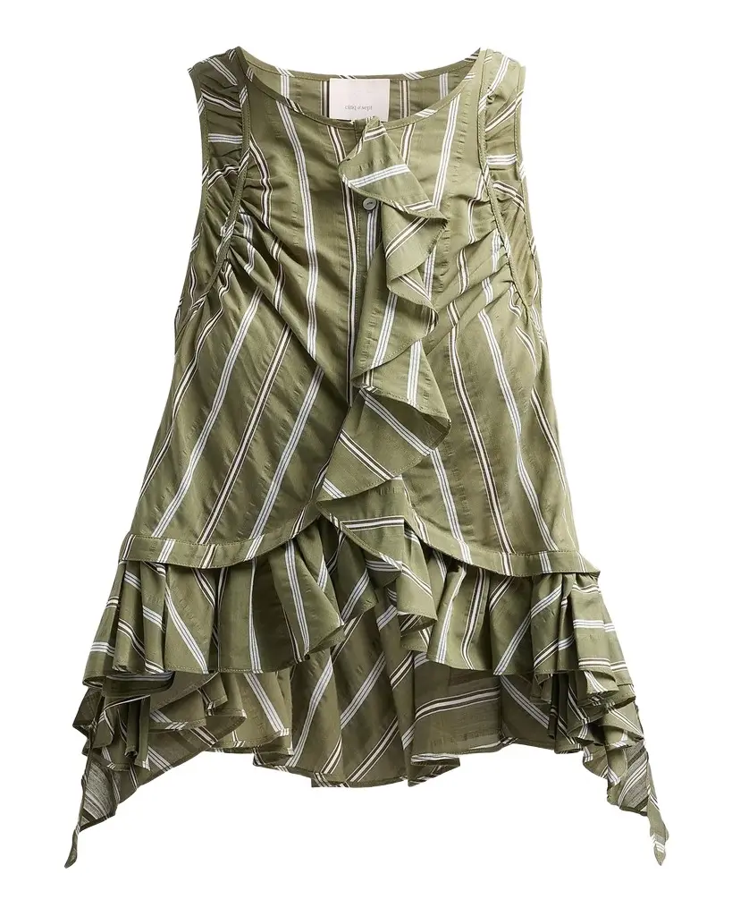 Cinq à Sept Azura Striped Ruffled Sleeveless Top | Image 1 Cinq à Sept Azura Striped Ruffled Sleeveless Top | Image 1