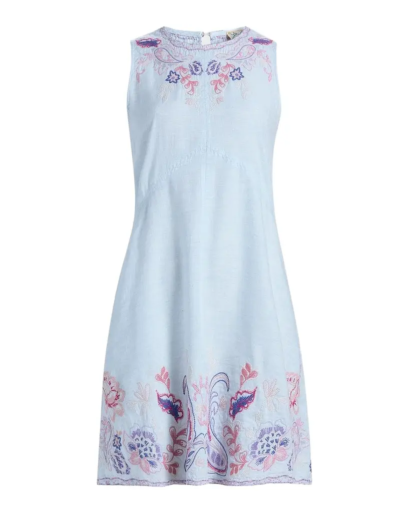 Chevron Cleolia Embroidered Linen-Blend Mini Dress