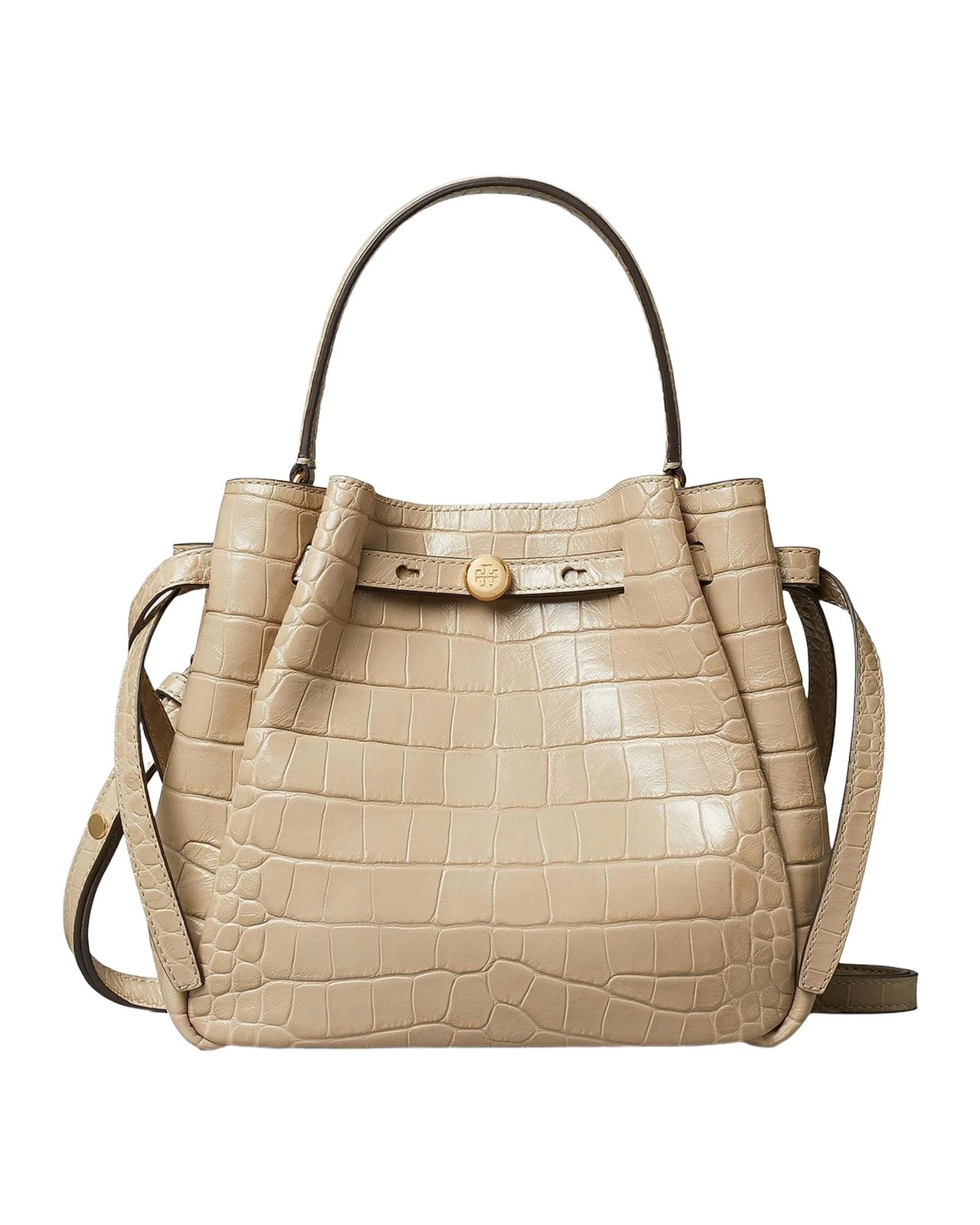 Tory Burch Romy Croc-Embossed Leather Bucket Bag
