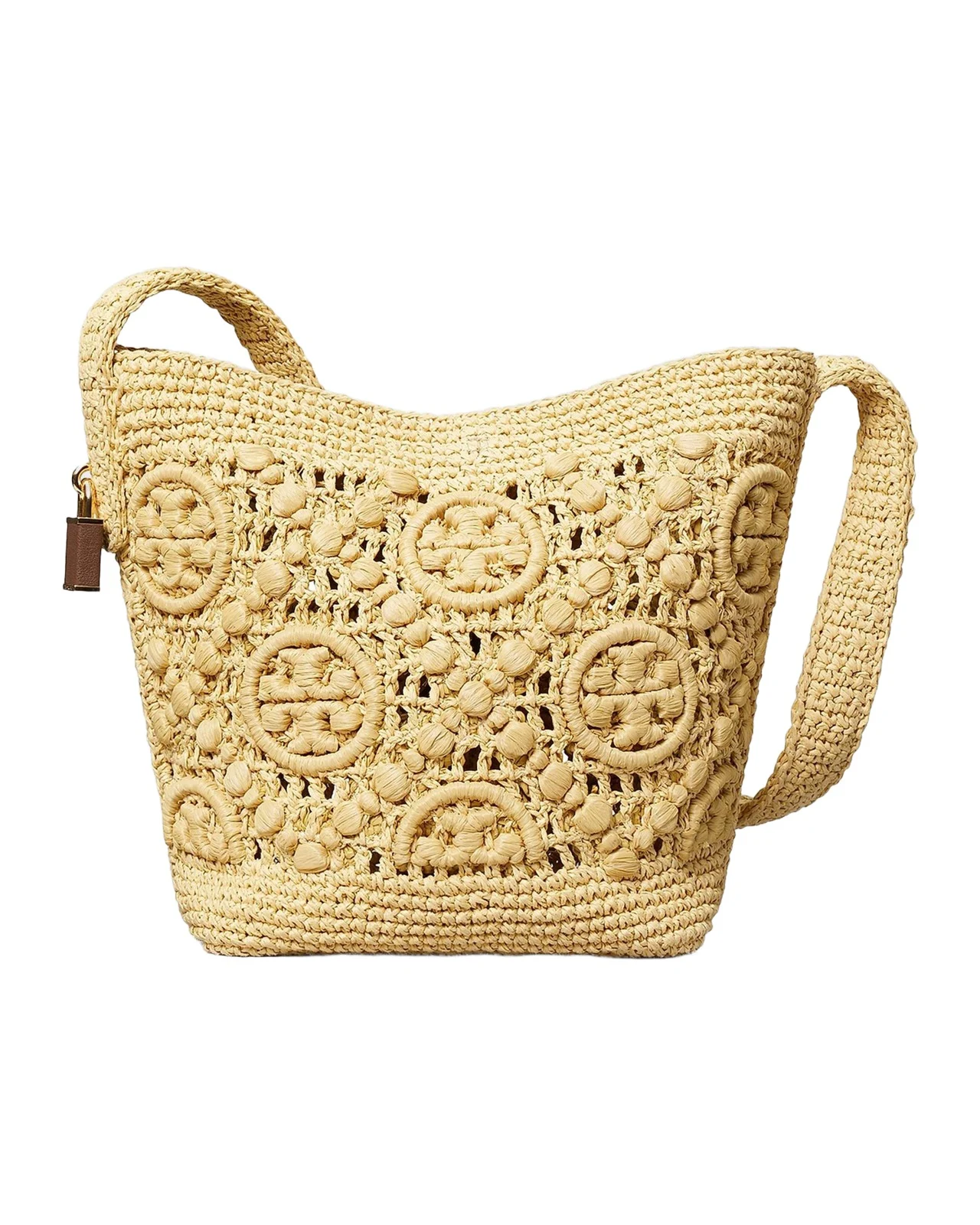 Tory Burch Lock Medium Monogram Crochet Bucket Bag