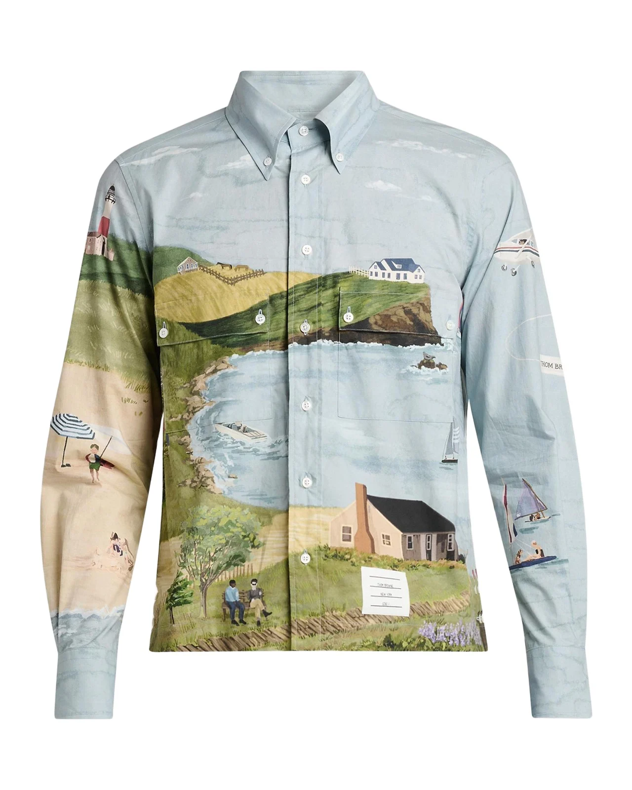 Thom Browne Men's Nantucket-Print Cotton Poplin Utility Shirt