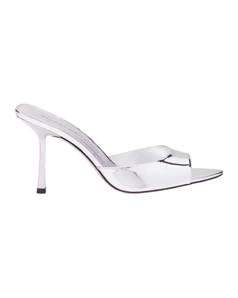 Stuart Weitzman 85mm Lexington Metallic Leather Mules | Image 1 Stuart Weitzman 85mm Lexington Metallic Leather Mules | Image 1