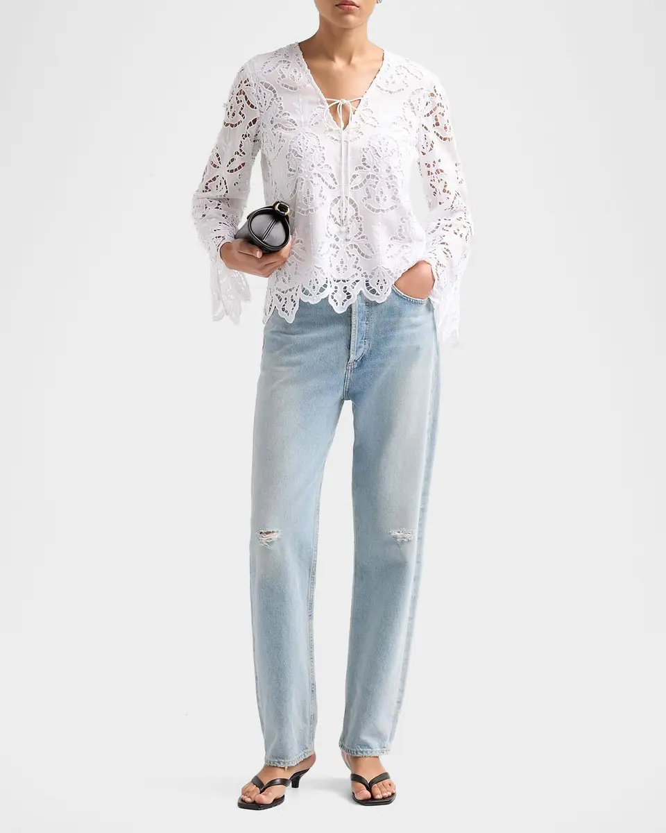 Toccin Halina Broderie Anglaise Tieneck Blouse | Thumbnail 2 Toccin Halina Broderie Anglaise Tieneck Blouse | Thumbnail 2