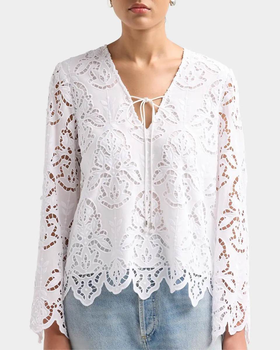 Toccin Halina Broderie Anglaise Tieneck Blouse | Thumbnail 3 Toccin Halina Broderie Anglaise Tieneck Blouse | Thumbnail 3