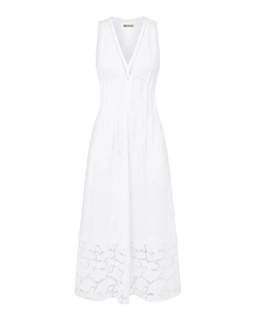 NICHOLAS Stina Broderie Linen-Blend Midi Dress | Image 1 NICHOLAS Stina Broderie Linen-Blend Midi Dress | Image 1