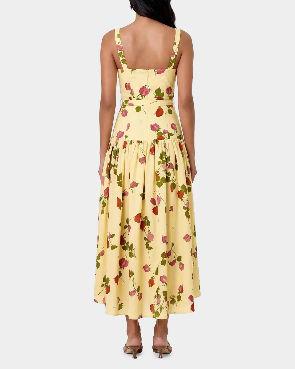 NICHOLAS Drenica Floral Linen-Blend Drop-Waist Midi Dress | Thumbnail 3 NICHOLAS Drenica Floral Linen-Blend Drop-Waist Midi Dress | Thumbnail 3